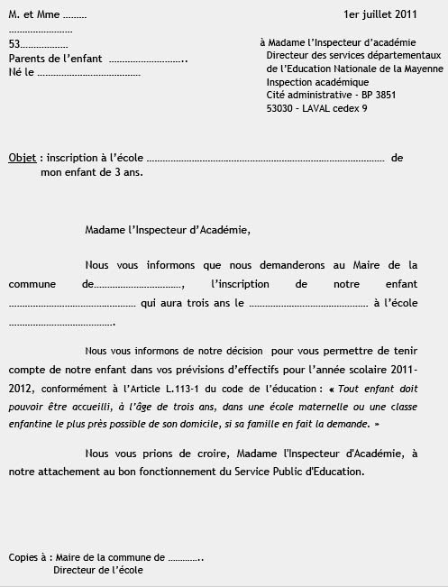 modele de lettre ecole