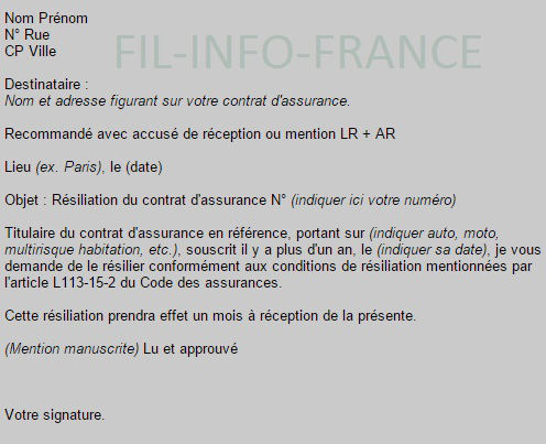 modele de lettre gratuite resiliation assurance