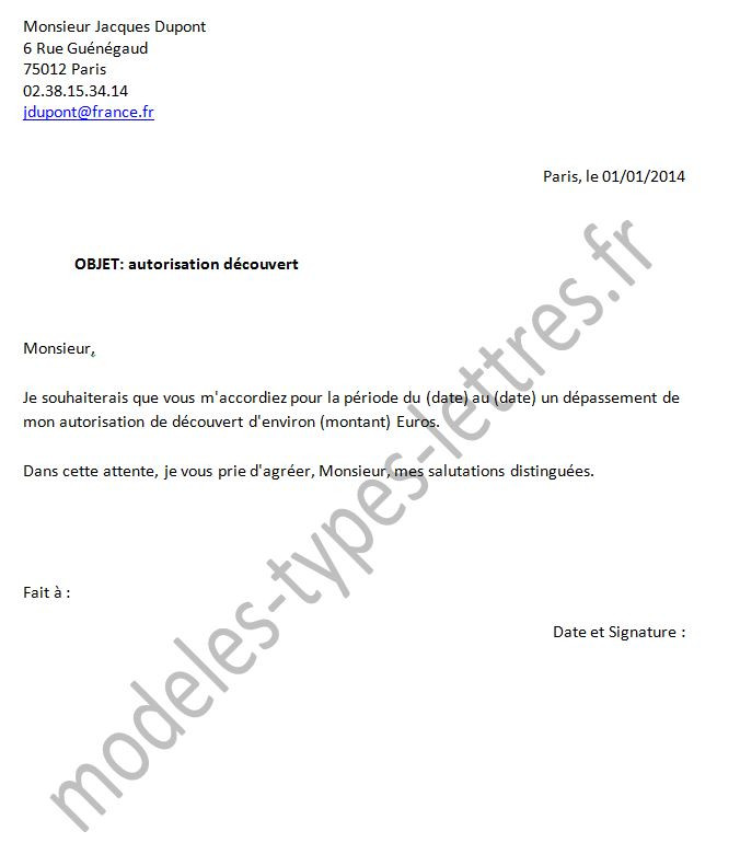 modele de lettre pour banque
