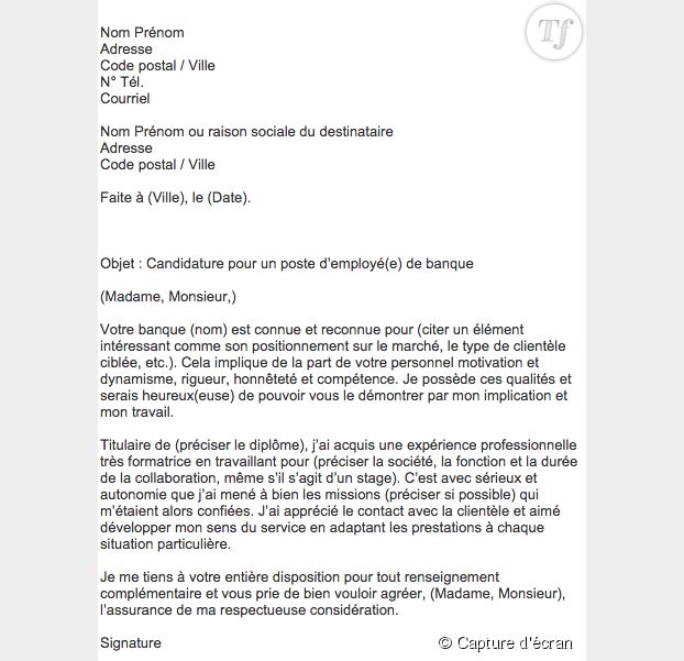 modele de lettre pour banque