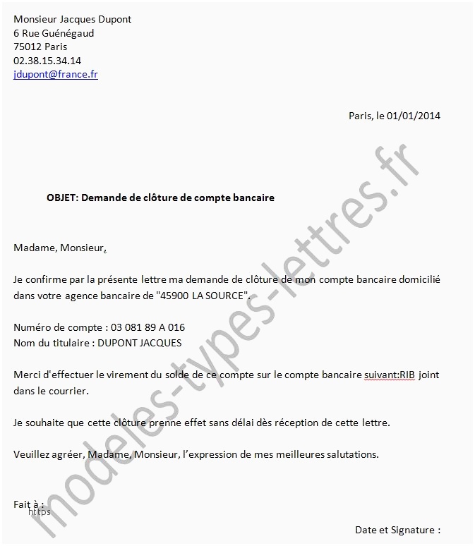 modele de lettre pour cloturer un compte bancaire