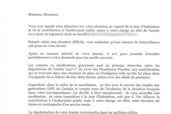 modele de lettre pour delai de paiement taxe d'habitation