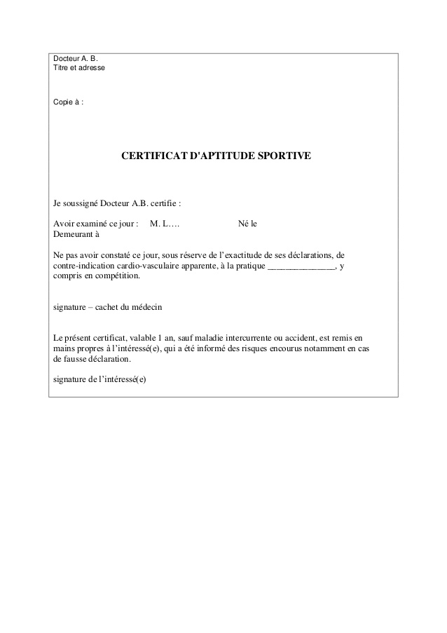 modele de lettre pour dispense de sport