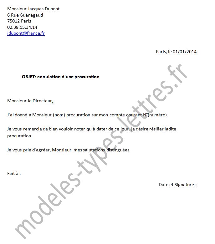 modele de lettre pour donner procuration