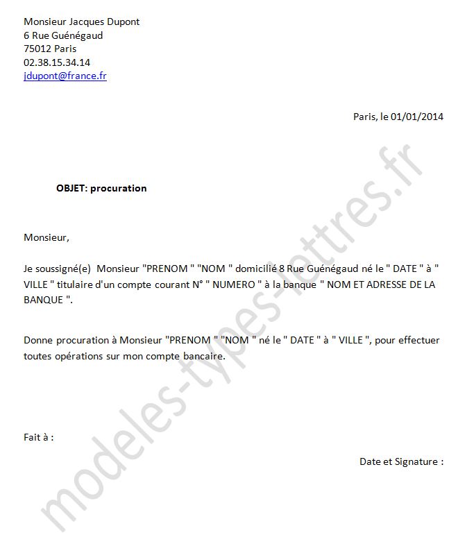modele de lettre pour donner procuration