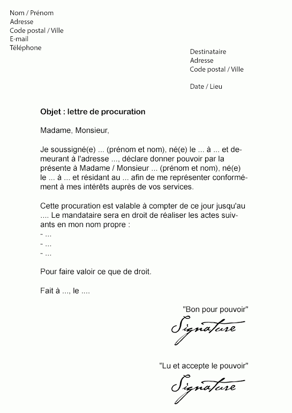 modele de lettre pour donner procuration