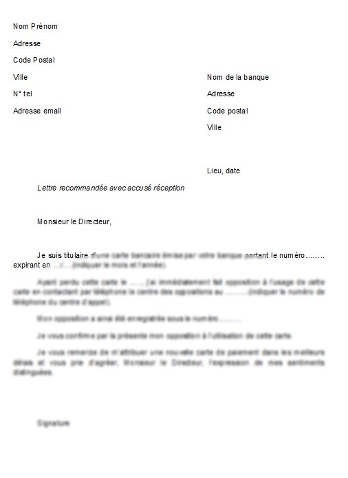 modele de lettre pour opposition