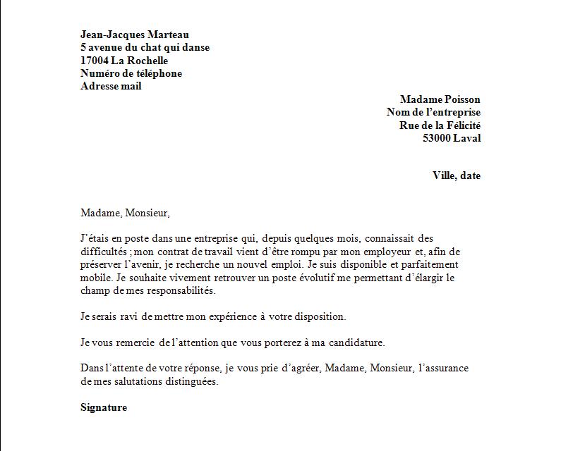 modele de lettre pour postuler a un poste