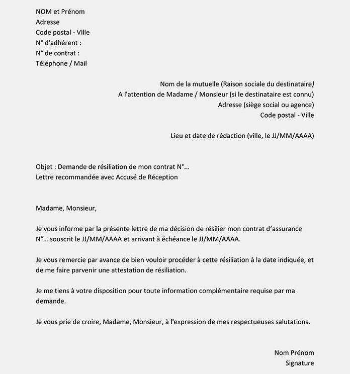 modele de lettre pour resiliation de mutuelle