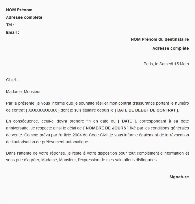 modele de lettre pour resiliation de mutuelle
