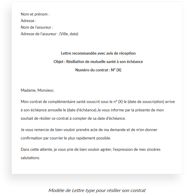 modele de lettre pour resiliation de mutuelle