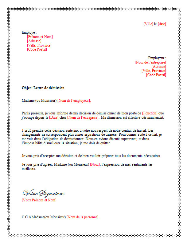 modele de lettre pour signature de contrat