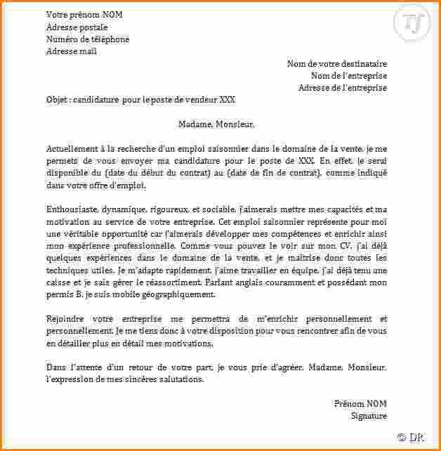 modele de lettre pour signature de contrat