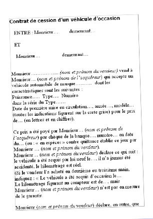 modele de lettre pour vente de vehicule