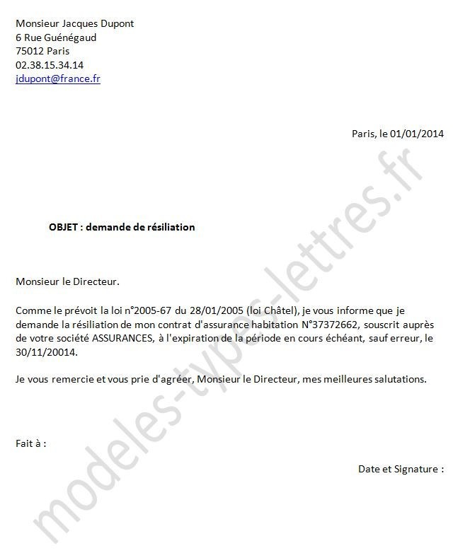 modele de lettre resiliation assurance habitation