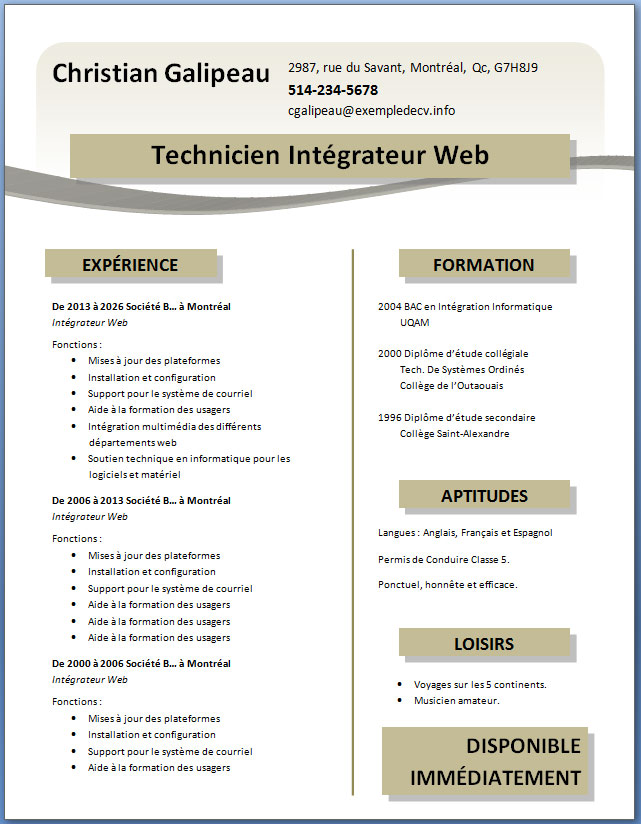 modele de presentation de cv