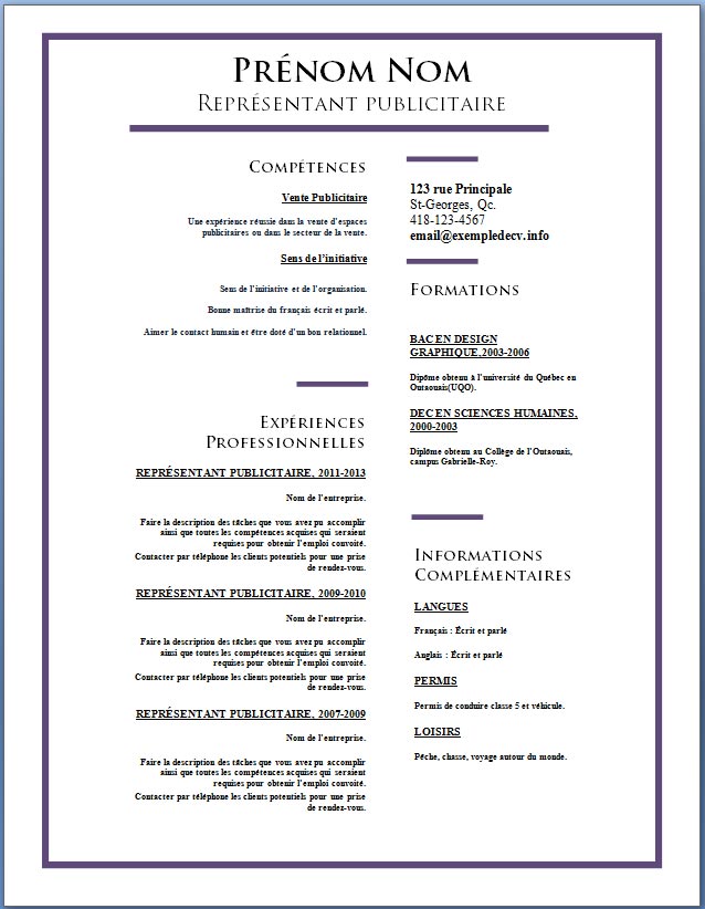 modele de presentation de cv