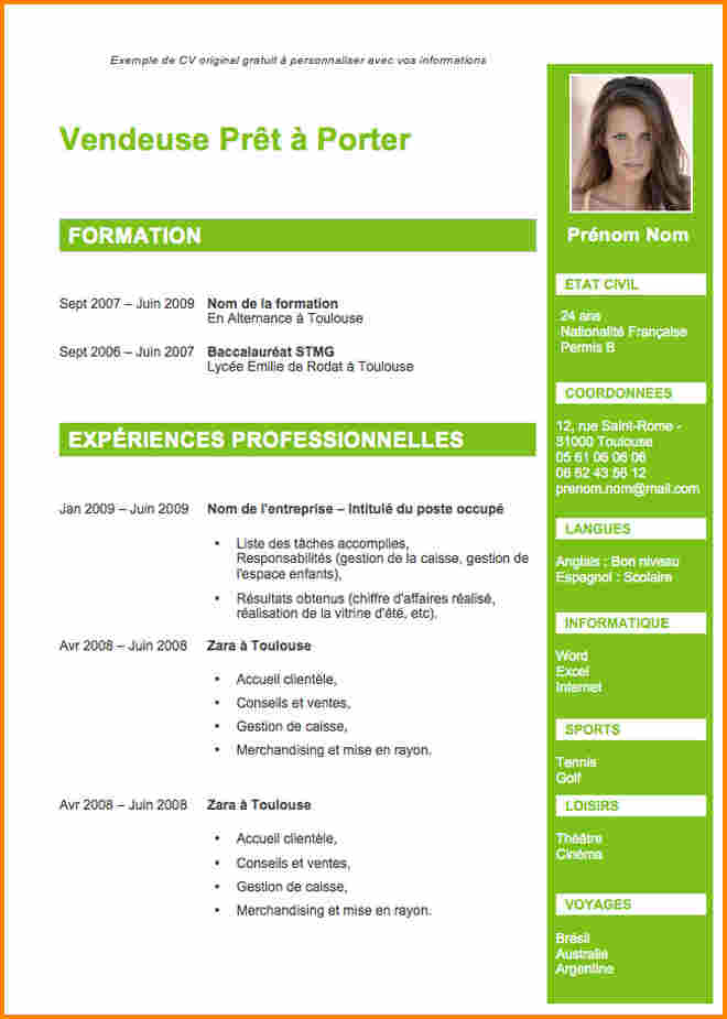 modele de presentation de cv