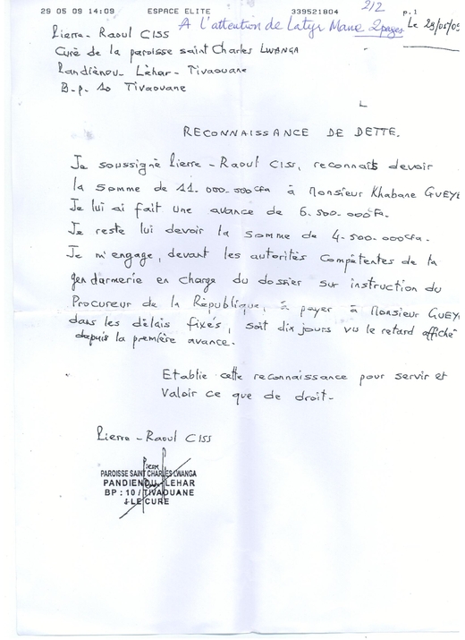 modele de reconnaissance de dette manuscrite