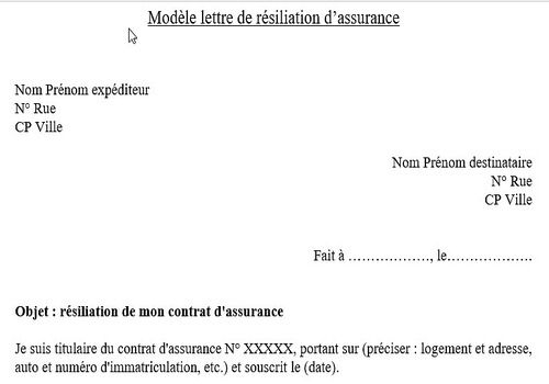 modele de resiliation de contrat d'assurance