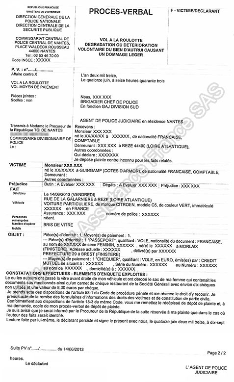 modele depot de plainte