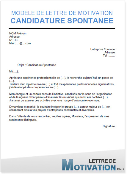 modele gratuit de lettre de motivation spontanee