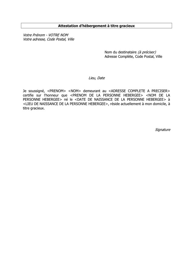 modele hebergement titre gratuit