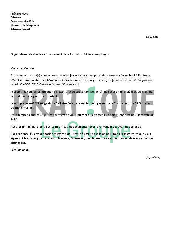 modele lettre aide financiere mutuelle