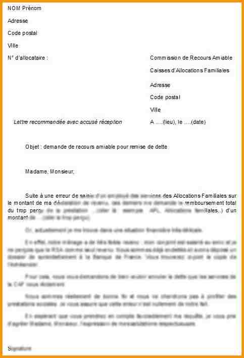 modele lettre annulation dette caf