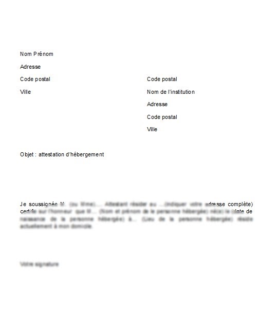 modele lettre attestation de domicile