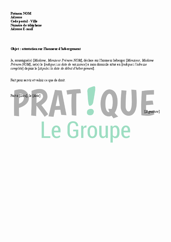 modele lettre attestation domicile