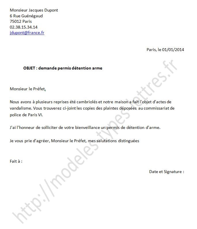 modele lettre au prefet gratuit