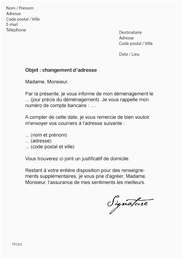 modele lettre changement de banque