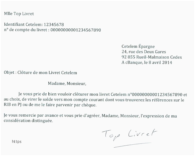 modele lettre cloture compte courant