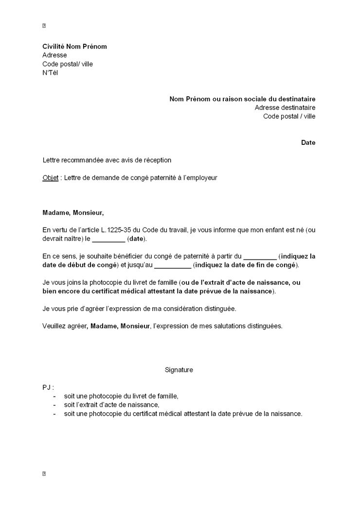 modele lettre conge parental 80
