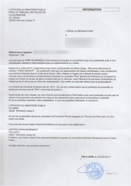 modele lettre contestation pv stationnement