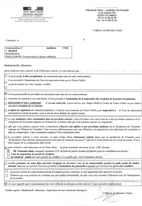 modele lettre contestation pv stationnement