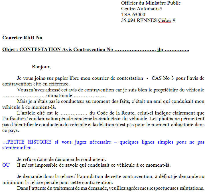 modele lettre contestation radar
