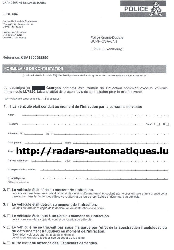 modele lettre contestation radar