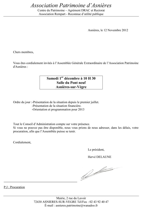 modele lettre convocation assemblee generale association