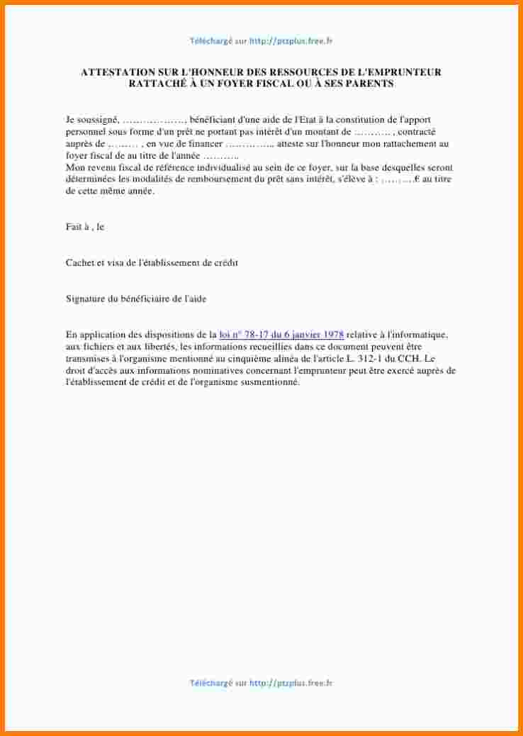 modele lettre d'attestation sur l'honneur