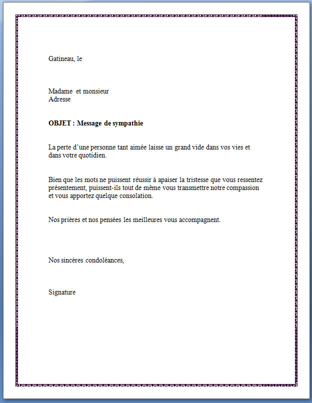 modele lettre de condoleances gratuit