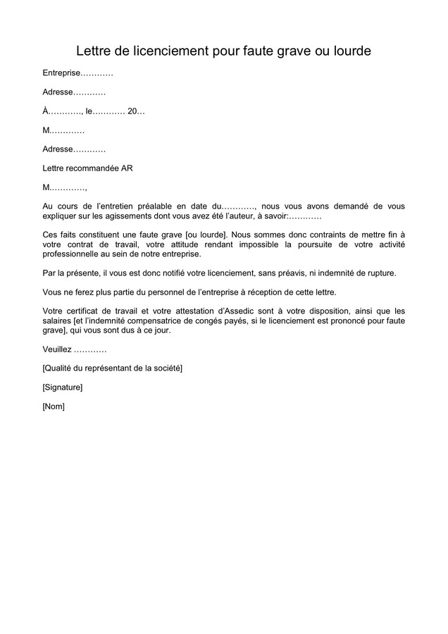 modele lettre de convocation licenciement economique