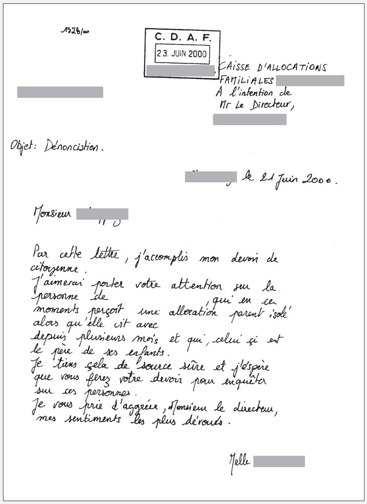 modele lettre de denonciation a la caf