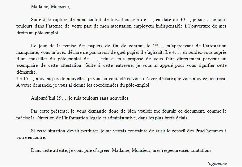 modele lettre de licenciement suite deces employeur