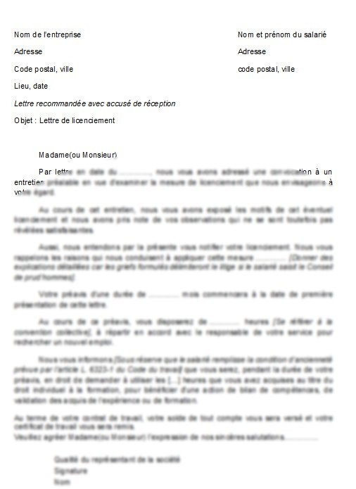 modele lettre de licenciement