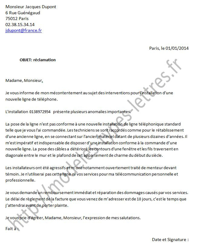 modele lettre de mecontentement gratuit