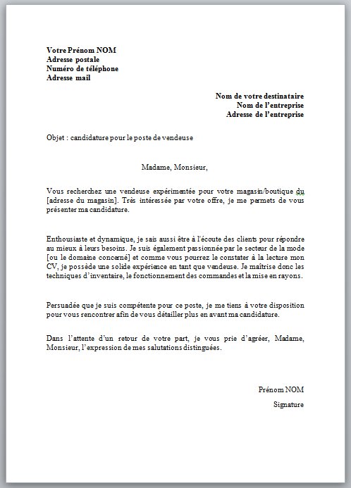 modele lettre de motivation caissiere sans experience