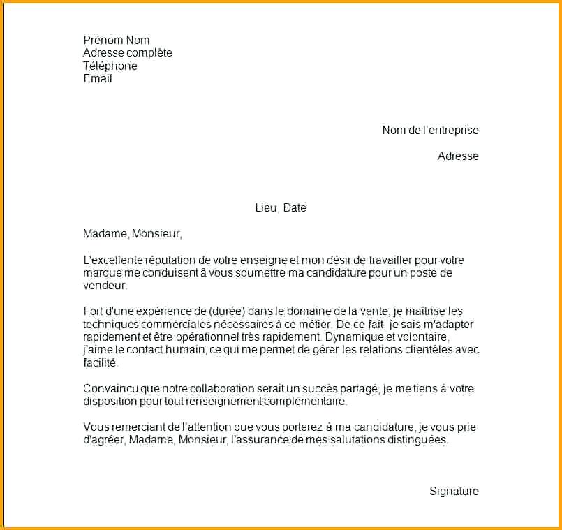 modele lettre de motivation dans la vente