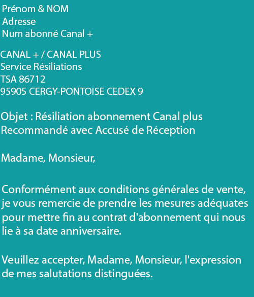 modele lettre de resiliation canal plus